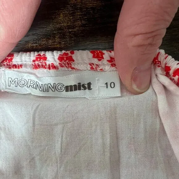 Women's Red Ditsy Floral Button Front Tie Back Dress Size 10 Coquette Cottage - Picture 5 of 8